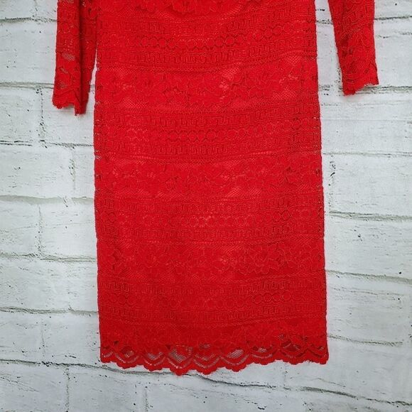 Eliza J Red Lace Sheath Dress knee length - Picture 5 of 12